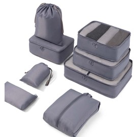 Meowoo Suitcase Organiser Packing Bags 7 Pieces Clothes Bags Packing Cube Luggage Storage Bags 3 Packing Cubes + 3 Suitcase Organiser + 1 Shoe Bag