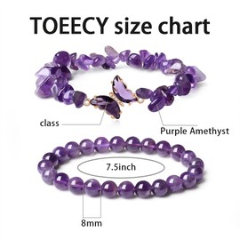 TOEECY Pack of 2 Butterfly Amethyst Bracelet Purple Gemstone Bracelet Healing Stones Bracelet 8 mm Natural Gemstone Bracelet Women Wish Bracelet Suitable for Birthday Gifts, Gemstone