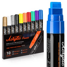 Jumbo 15mm Arcylic Markers, 10 Colors Paint Pen 15mm Thick Wide Tip Water Based Permanent Ink Paint Pens for Rock Painting, Glass, Stone, Wood, Sign, Canvas, Metal for Artists and Adults