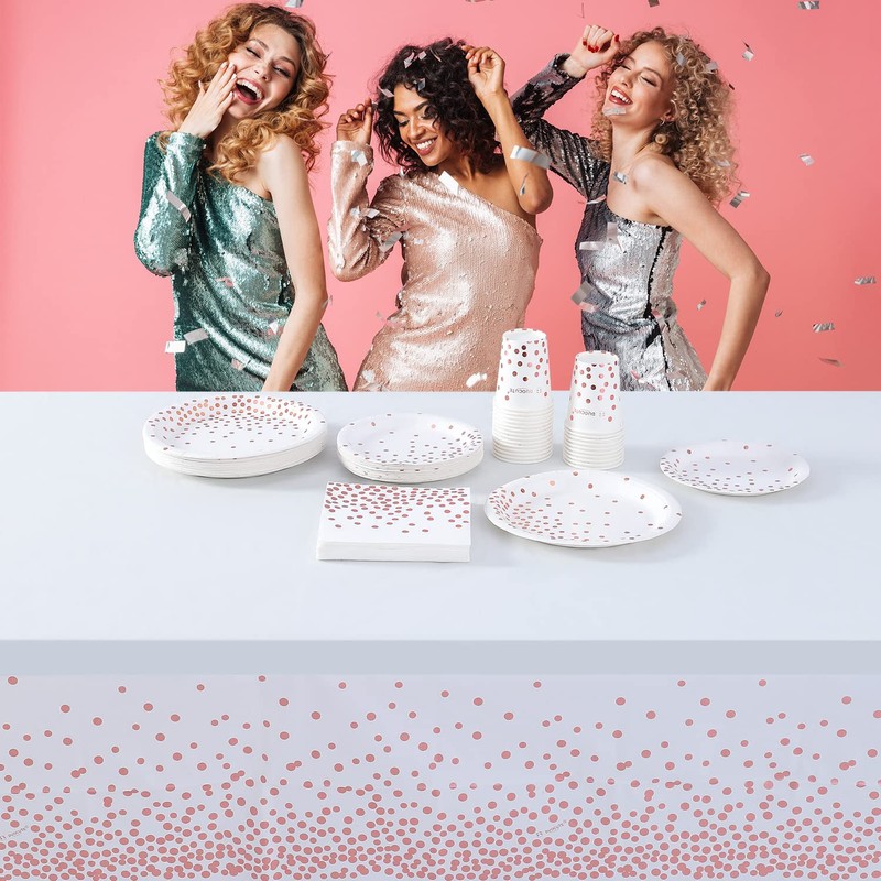 Duocute 2 Pack Rose Gold and White Party Tablecloth for