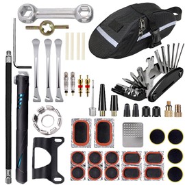 Beenlen Bike Repair Kit, Home Bike Portable Patches Fixes Tool with Bicycle Repair Bag & Bicycle Tire Pump for Mountain Bike and Road Bike Camping Travel Essentials Tool Bag (Mini Pump: Blue 2)