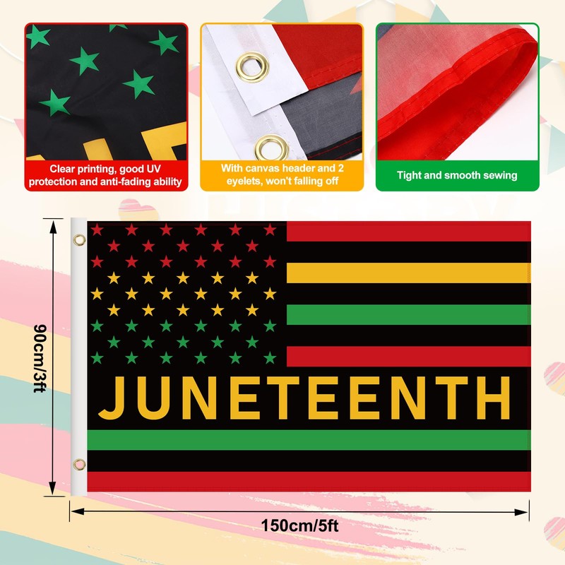 JUNEBRUSHS 2 Pack Juneteenth Flags for Outside, 3x5 Ft African