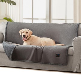 Luciphia Waterproof Bed Blanket Washable, Soft Sherpa Fleece Puppy Reversible Throw Blankets for Medium Large Dog Cat, Furniture Cover Protector Couch from Liquid Pee and Pet Fur, Light Grey,65" x 57"