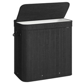 SONGMICS Laundry Hamper with Lid, Bamboo Laundry Basket, Removable Machine Washable Laundry Basket, with Handles, 39.6-Gallons, for Laundry Room, Bedroom, Bathroom, Ink Black ULCB062B01