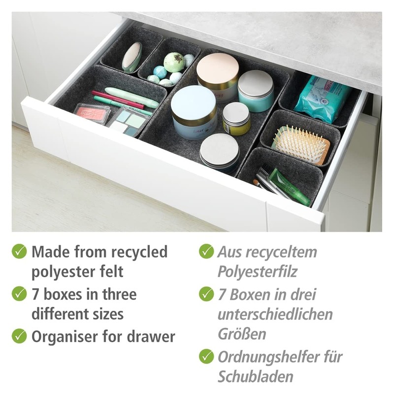 WENKO Drawer Organiser Felt, 7-Piece Storage Aid for Drawers Made