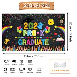 AIBIIN Black Preschool Graduation Backdrop Blackboard Newspaper Pre Graduation Banner for Preschool Graduation Decorations for Pre-K Classroom 70.8 x 43.3 inch