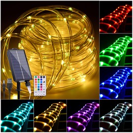 Hozplex Solar Rope Lights Outdoor Waterproof, 49Ft 150 LED String Light Fairy Solar Powered & USB with Remote, 18 Colors Changing Trampoline Lighting for Outside Garden Patio Home Christmas Decoration
