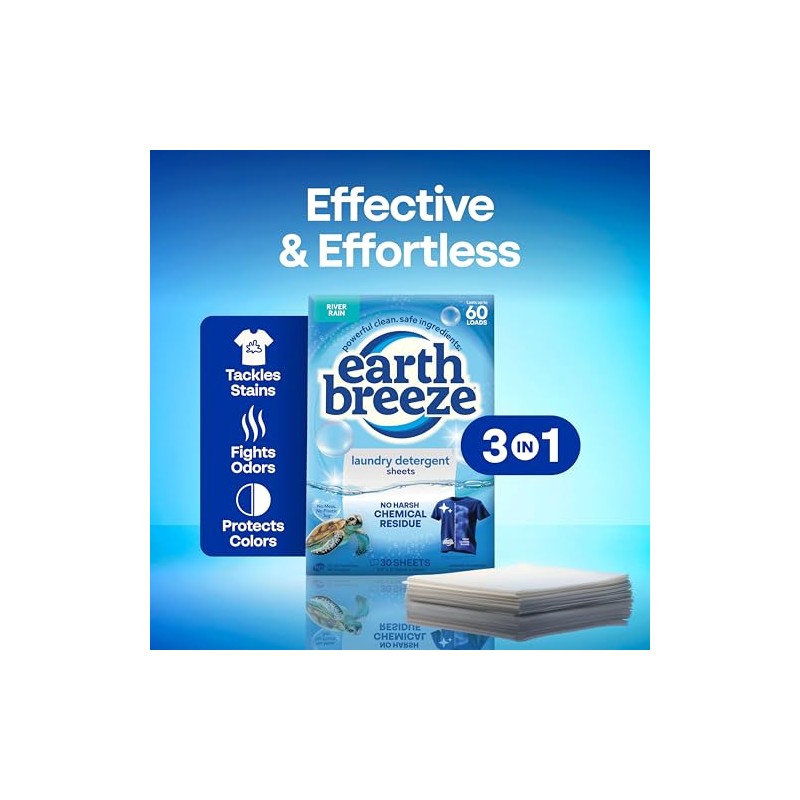 Earth Breeze Laundry Detergent Sheets River Rain - 60 Loads