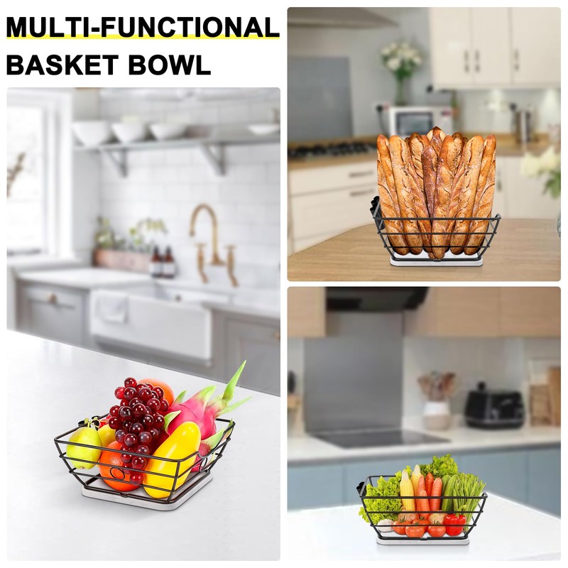Livabber Countertop Fruit Basket Bowl with Banana Hanger, Modern Standing