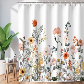FLCSIed Floral Shower Curtain Fabric Shower Curtains for Rustic Vintage Bathroom Decor Plant Shower Curtains with Watercolor Chic Cosmos, 72"W x 72"H (Floral Pattern)