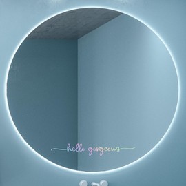 Hello Gorgeous Mirror Decal Vinyl Decal, Bathroom Wall Decals, Mirror Sticker for Girls, Bathroom Decor, Inspirational Quotes Mirror Decal, Positive Affirmation Decal for Girls Room (Holographic)