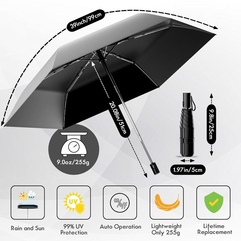 Moorrlii Automatic Mini Travel Windproof Folding Umbrella - UV Protection,