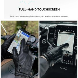 OZERO Mens Winter Gloves Nappa Leather Warm Wool Touchscreen Medium, Black