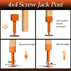 4x4 Screw Jack, 2 Pack Adjustable House Floor Jacks for Leveling, 14.5" - 18.5" Height Adjust Range, Heavy Duty Jack Post Crawlspace Basement Shore Beams Screw Jacks, 24000 lbs Max Load Capacity