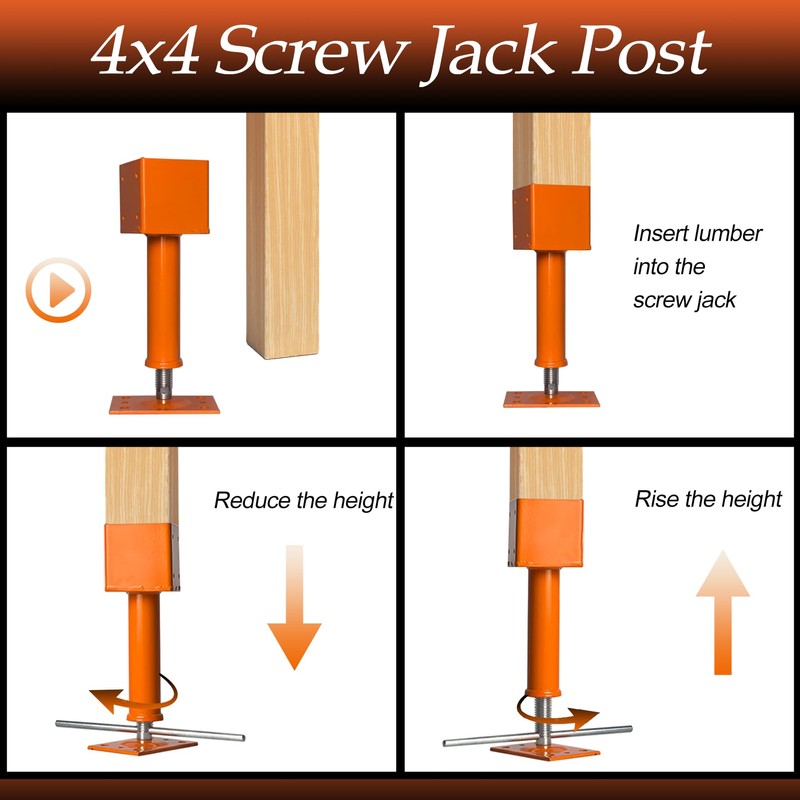 4x4 Screw Jack, 2 Pack Adjustable House Floor Jacks for