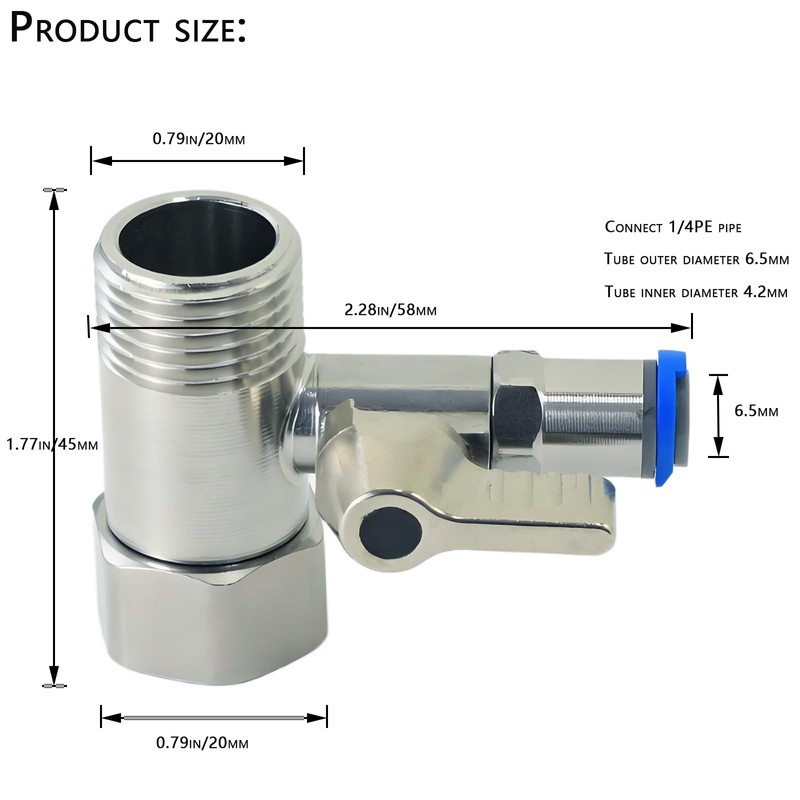 Stainless Steel Water Supply Adapter 1/2" x 1/2" x 1/4"