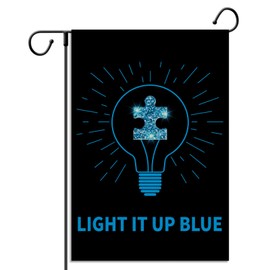 Autism Garden Flag Light It Up Blue Puzzle Piece Bulb Inspirational Support Vertical Double Sized Yard Outdoor Decoration