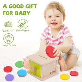 Adena Montessori Toy from 1 year, yellow-green door coin box, Montessori object permanence box toys from 6-12 months and 1-2 years old toddlers and infants