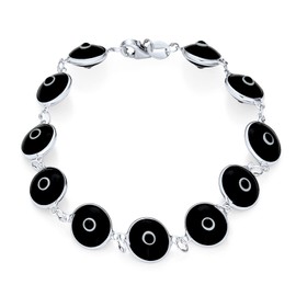 Protection Good Luck Amulet Turkish Glass Bead Evil Eye Bracelet For Women Teen .925 Sterling Silver Black White 7 Inch