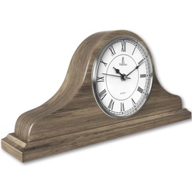 Mantel Clock Battery Operated - Grey Ash Wooden Farmhouse Mantle Clock for Living Room Decor Above Fireplace, Office, Shelf & Home Décor Gift 15x7.5 - Silent Wood Mantel Clock for Living Room Table