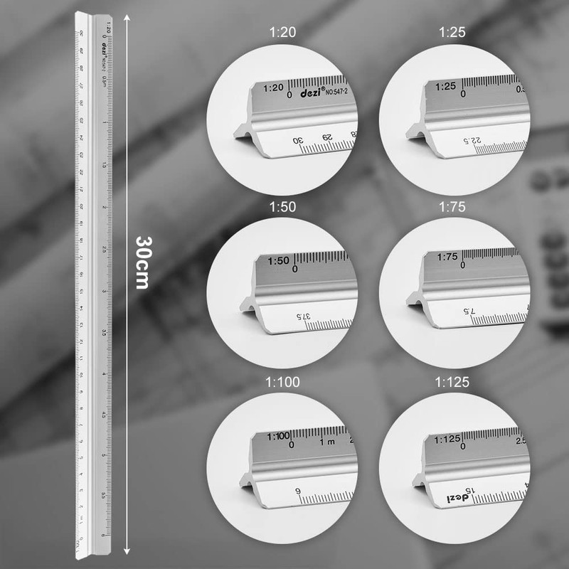 TONAUP Ruler, Aluminium Triangular Scale 30 cm, Triangular Various Scales
