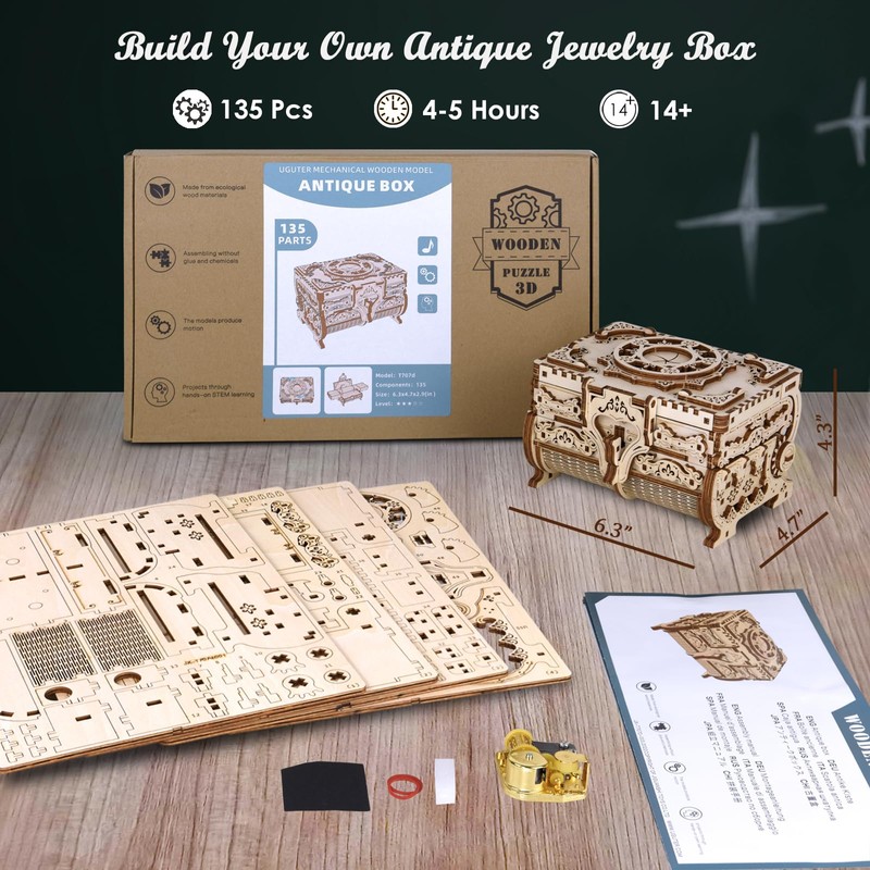 3D Wooden Puzzle for Adults Music Box – DIY Mechanical