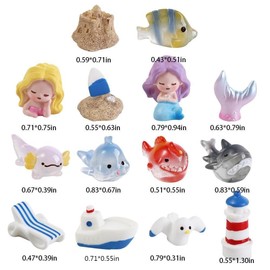 Kopida 14 Pcs Ocean Mini Figurines Resin Mermaid Seagull Fish Miniature Figurines Tiny Resin Ornaments for Fish Tank Fairy Garden Accessory Dollhouse Decor
