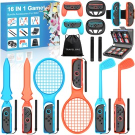 HELLCOOL 16-in-1 Switch 2 Sports Accessories for Switch 2025 Joy Con with Card Storage Case,Storage Bag,Steering Wheels for Mario Kart 8 Deluxe, Switch 2 Sports Bundle for Family Fun & Fitness Games