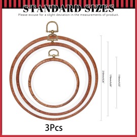 Hilitchi 3Pcs Circle Imitated Wood Embroidery Frame Circle Imitated Wood Frame Imitated Wood Cross Stitch Embroidery Ring for Art Craft Sewing Decoration Showcasing