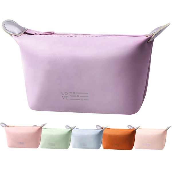 uapryti Travel Makeup Bag Organizer Small Cosmetic Bag for Purse,PU Leather Cosmetic Bags for Women,Waterproof Make Up Bag with Zipper(Light purple)