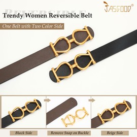 JASGOOD Women Reversible Leather Belt Ladies Fashion Waist Belt for Jeans Pants with Gold Buckle(Black/Coffee,Fit Waist Size 27"-32")
