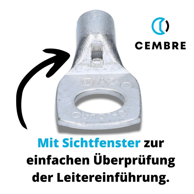 Cembre A2-M8 Tube Cable Lug 10 mm² M8 Uninsulated Tin-Plated