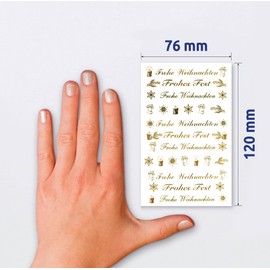 Avery Zweckform 52391 Christmas Stickers,"Frohes Fest" Text, Clear Film, Embossed, 2 Sticker Sheets, 44 Stickers, Gold