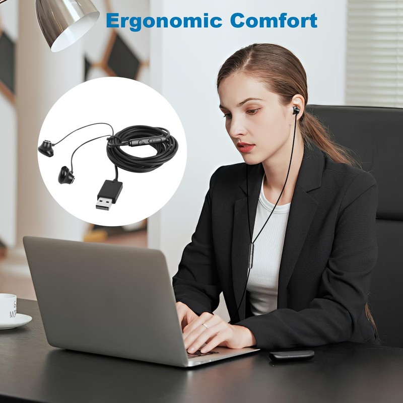 Quwem USB Earphones for PC with Microphone,2.5m Computer Headphones with