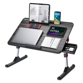 NEARPOW Laptop Desk for Bed, Adjustable Foldable Bed Table Lap Desk, Computer Tray Laptop Stand with Book Stand,Wrist Rest, Storage Drawer Foldable Lap Desk for Adults Kids Writing Work Study Couch