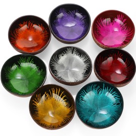 Maxcheck 8 Pieces Coconut Bowls Set Colored Polished Coconut Shell Bowls Reusable Candy Bowl Salad Container Acai Bowls for Office Home Serving Fruits Nuts Key Storage Table Decorative, 8 Colors