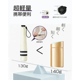 Lilac Parasol, Folding Umbrella, 21.7 inches (55 cm), 4.6 oz (130 g), Lightweight, 100% UV Protection, 100% Light Blocking, Perfect for Both Sunny and Rainy Weather, Thermal Insulation, Windproof, Portable, Convenient, Water Repellent, Stylish, Cute, Women's, Men's, Umbrella Bag Included, Heatstroke Prevention, Gift
