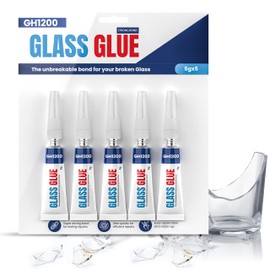 GH1200 Glass Glue Clear Repair Heavy Duty (5g x 5 PCs) Stain & Spot Free, with Fast Setting, Super Glue for Glass, Bowls, Articrafts, Crystals & More