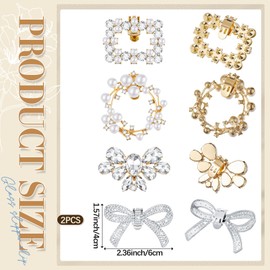 Juexica 4 Pairs Rhinestone Pearl Shoe Clips Crystal Shoe Buckles Bow Square Wing Shoe Clips for Women Charms Decoration (Stylish)