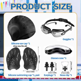 Swimming Goggles Complete Swim Gear Set: 1 Pair of Goggles, 2 Paddles, 1 Swim Cap, 1 Nose Clip, 2 Ear Plugs, Storage Case, Premium Materials for Enhanced Swimming Experience