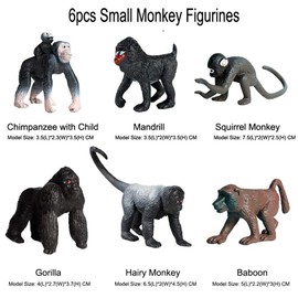 FLORMOON 6pcs Small Monkey Figurines Realistic Animal Figure Early Educational Toys Science Project Christmas Birthday Gift for Kids (6 Pack Small Monkey)