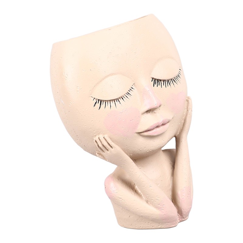 Unique Head Plant Pot with Drainage Hole Resin DIY Face