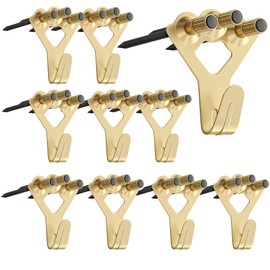 Performore 10 Pack of Gold Decorative Picture Hanger Hooks (1.4" x 1.5") with 3 Holes – Includes 30 Decorative Nails for Easy Mounting and Stylish Display of Artwork and Home Décor