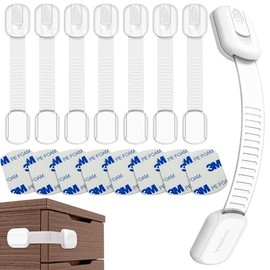 8 Piezas Cerraduras de Seguridad para Niños, Seguros para Cajones Bebes Ajustables Cierre de Seguridad Multiusos para Armarios, Cajones, Nevera, Horno