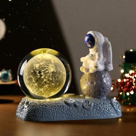 3D Crystal Ball Space Pattern, Astronaut Base Children's Night Light, Galactic Fantasy LED Lamp with Solar System, Modern Bedroom Decoration (Solar System)