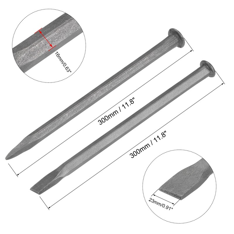uxcell Masonry Chisel for Rock 11.8" Flat+Pointed Carving Head Sand
