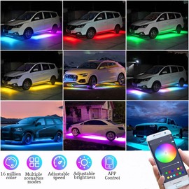 YUGUANG 4Pcs Underglow Kit for Car, APP Control Multicolor Car Underglow Light Kit Music Sync RGB Underbody Strips Light Waterproof for Cars Trucks SUVs
