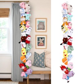 POVETIRE Stuffed Animal Storage Chain, 80 Inch Elastic Band Hanging Storage, White Cotton Stuffed Animal Display for Bedroom Nursery Corner Curtain Rod