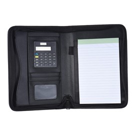 A5 PU Leather Business Portfolio with Calculator Zippered Document Organizer with Card Slots, USB Holder & Writing Pad for Professionals