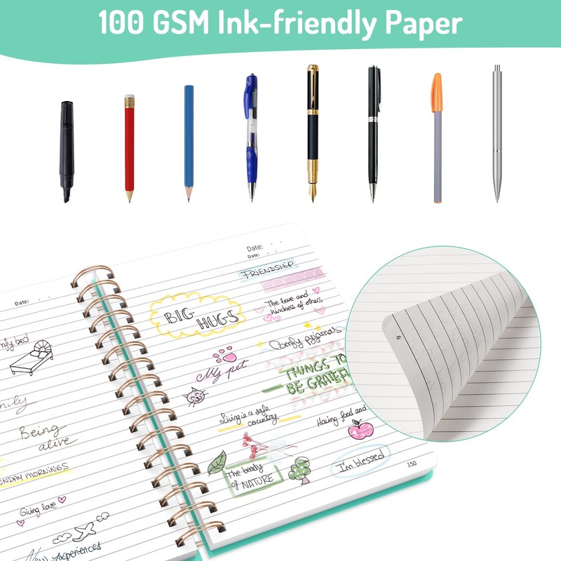 Forvencer Lined Spiral Journal Notebook with 300 Numbered Pages, A5